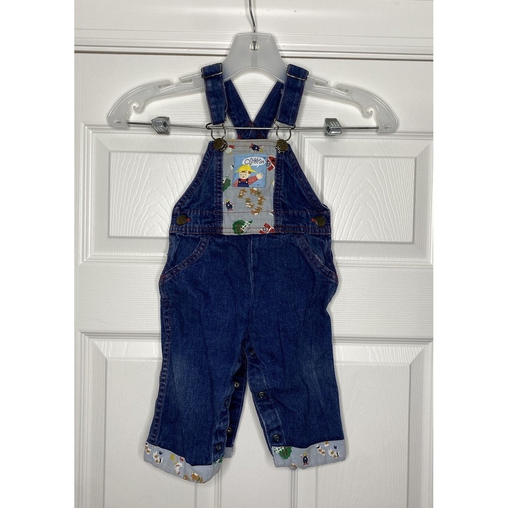 Vintage Oshkosh B'Gosh Baby Overalls‎ Farm Print Blue 12M- Read